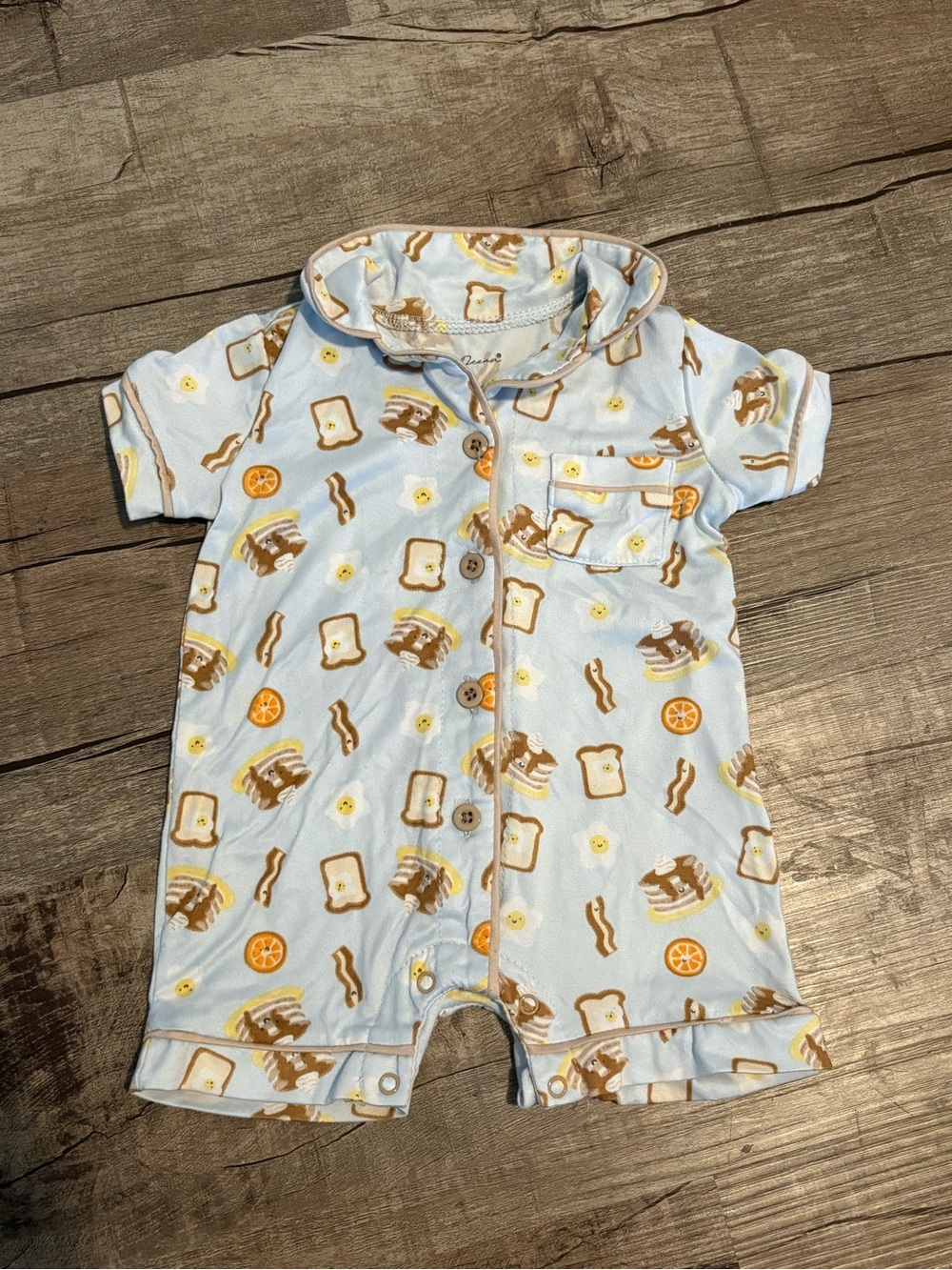 Blue Breakfast-Print Baby One-Piece Romper